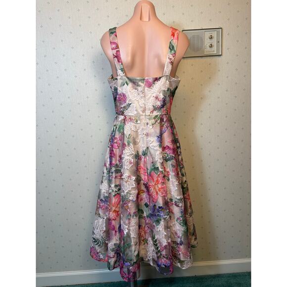 Eliza J Embroidered Floral Fit & Flare Midi Dress 8 Romantic Wedding  Cocktail